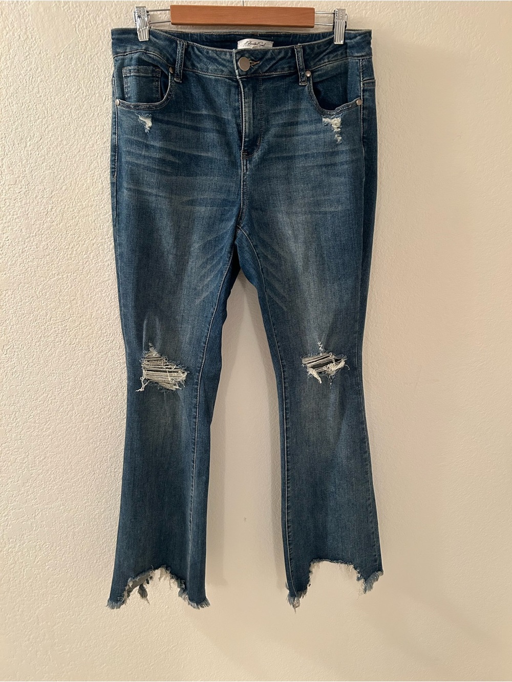Women’s Dark Blue Distressed Flare Jeans - Raw Hem